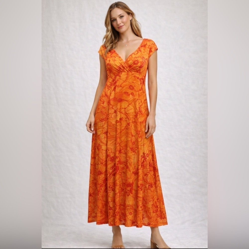 Evan Picone Orange and Red Floral Maxi Dress size 8 - Picture 1 of 4